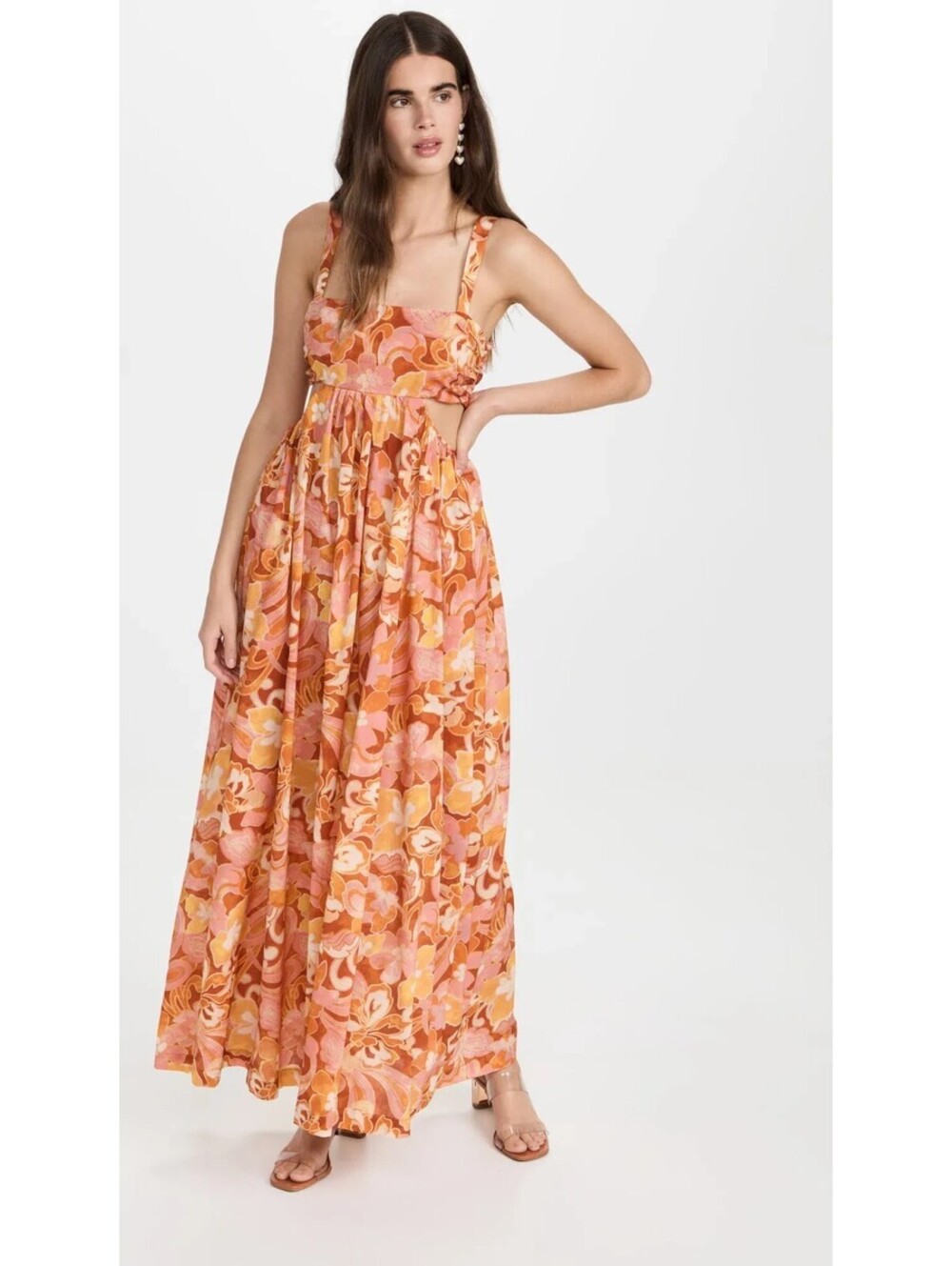 Hansen & Gretel - Iman Maxi Sundress Sunset Swirl Orange Floral - Large NWT